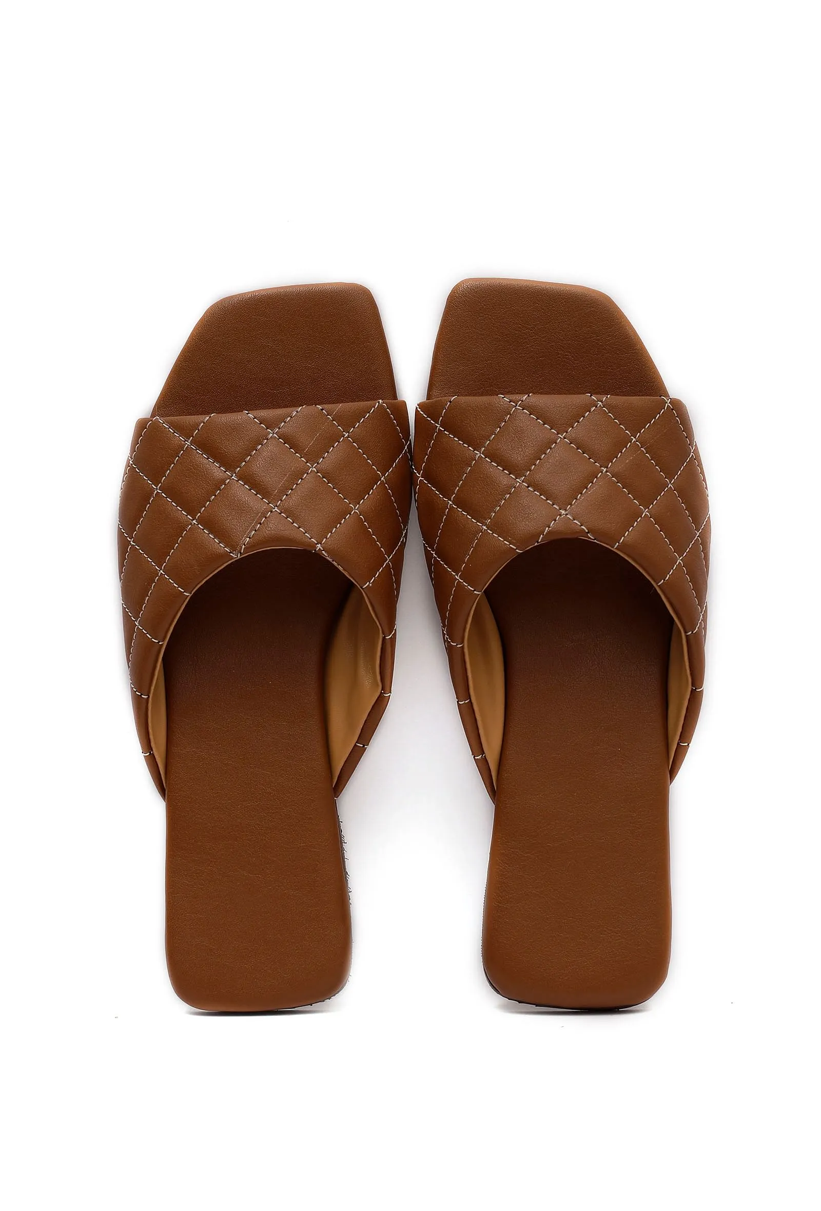 Fawn Brown Quilted Cruelty Free Leather Sliders