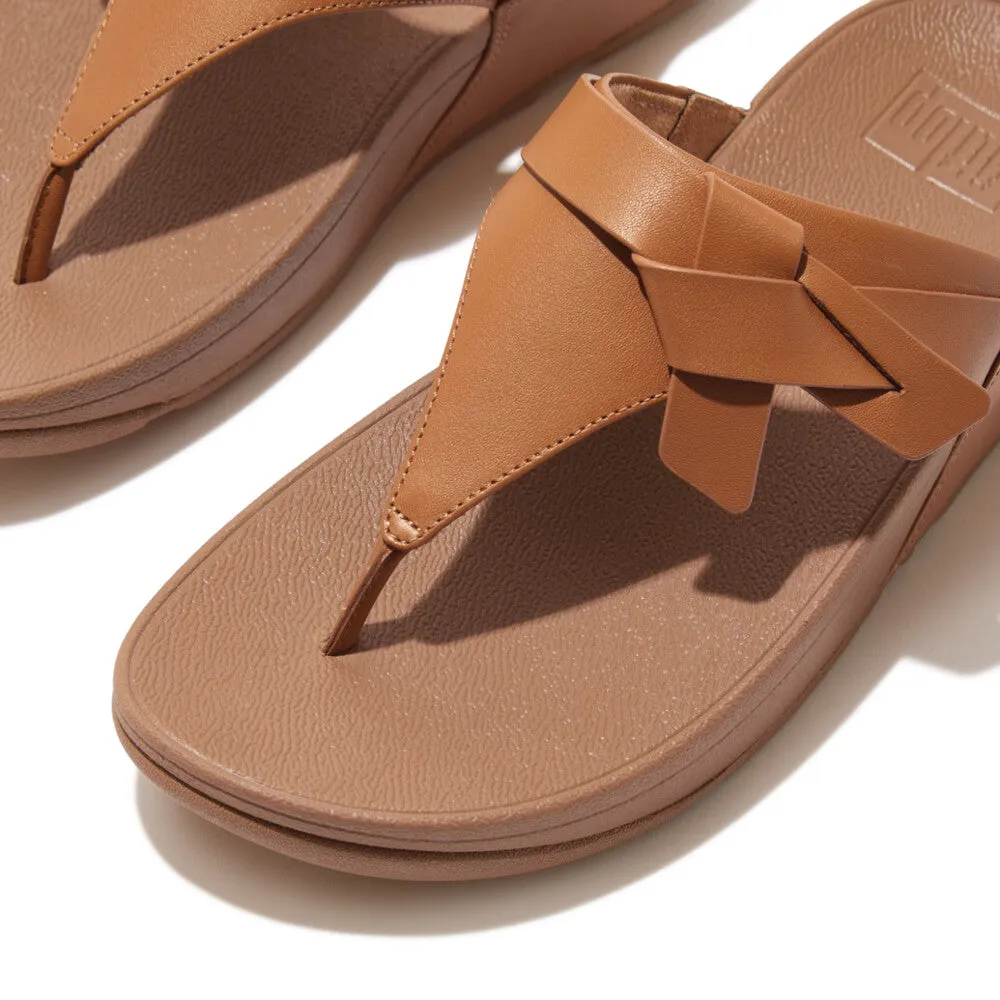 Fitflop Lulu Folded Knot Leather Toe-Post Sandals Desert Tan