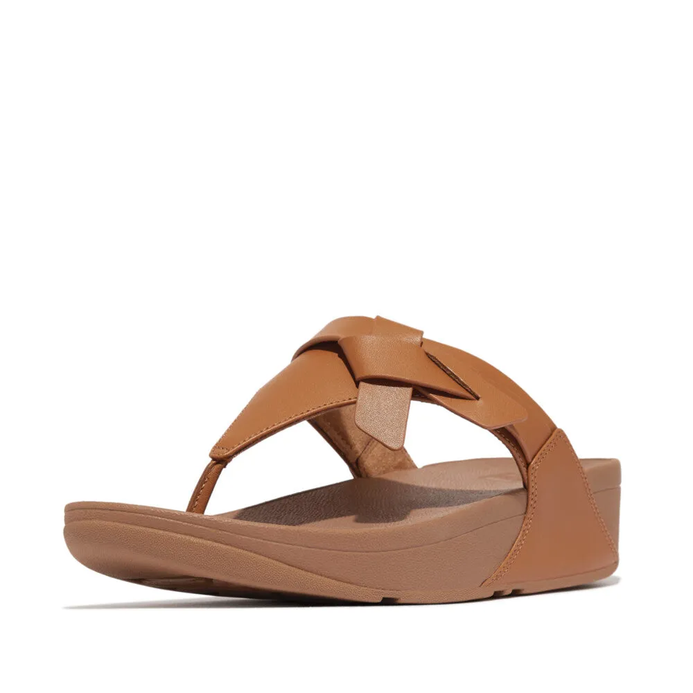 Fitflop Lulu Folded Knot Leather Toe-Post Sandals Desert Tan