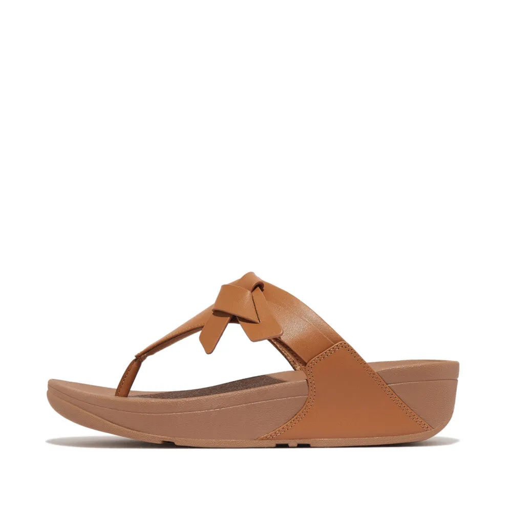 Fitflop Lulu Folded Knot Leather Toe-Post Sandals Desert Tan