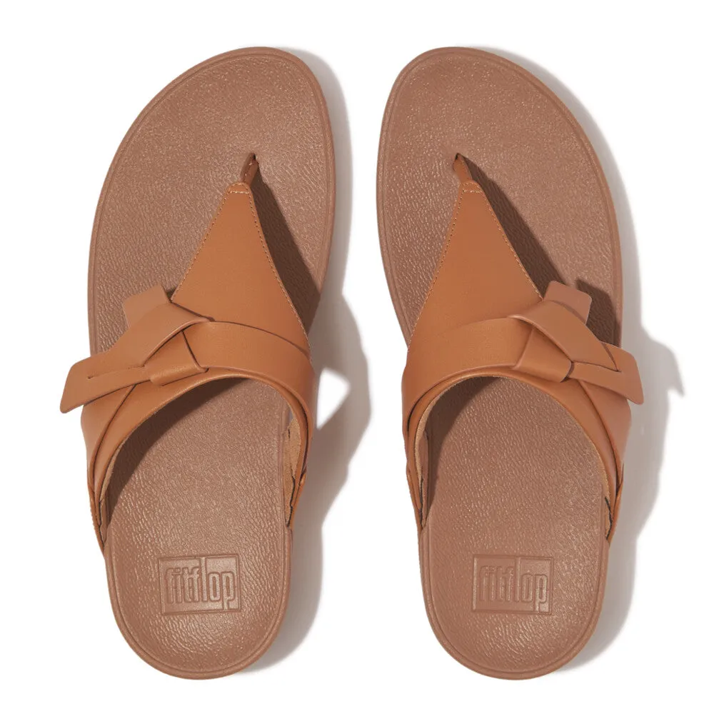 Fitflop Lulu Folded Knot Leather Toe-Post Sandals Desert Tan