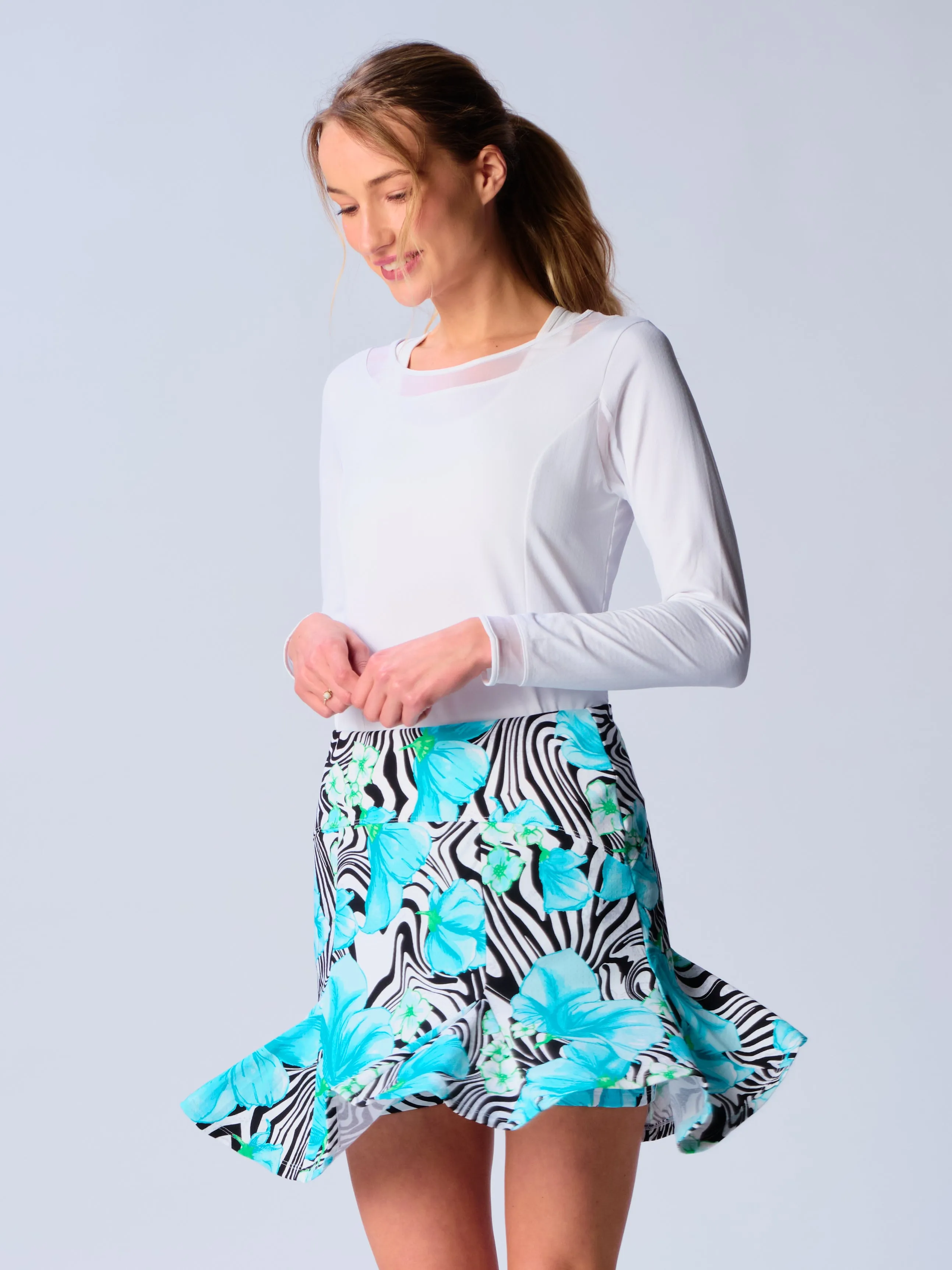 Flare Godet Skort In Black Zebra