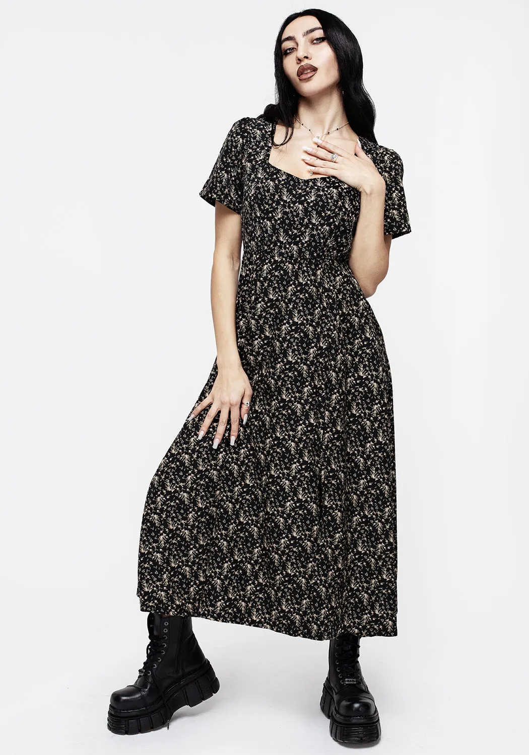 Gardenia Print Split Midaxi Dress