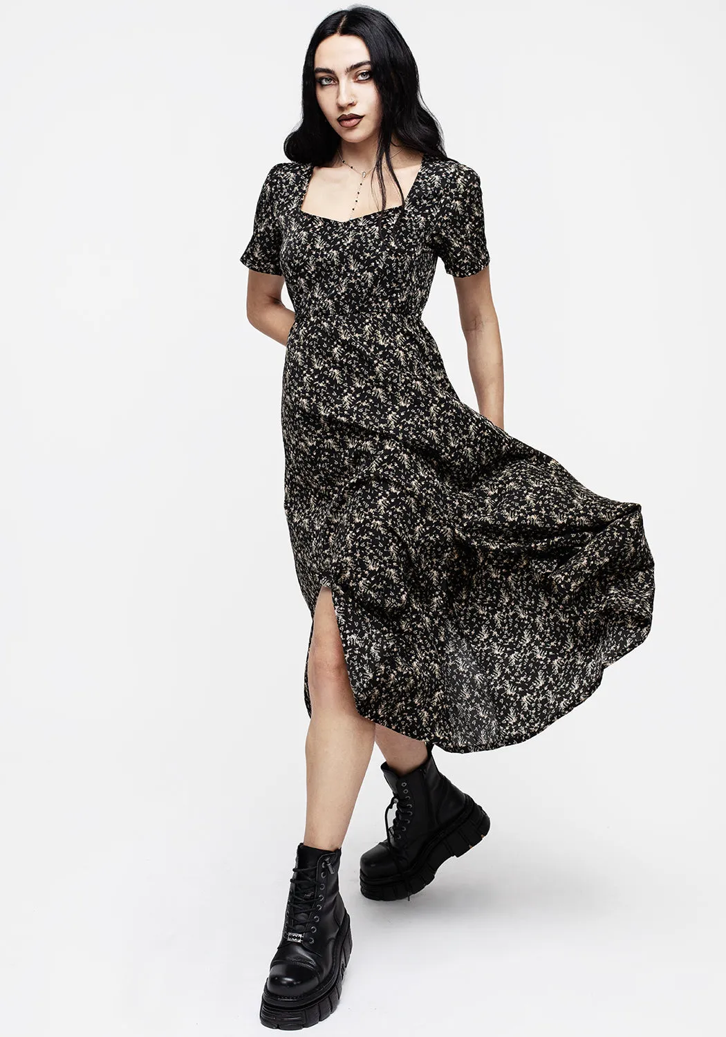 Gardenia Print Split Midaxi Dress