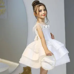 Girls bow princess dress fashionable feather flower tutu skirt birthday party evening dress