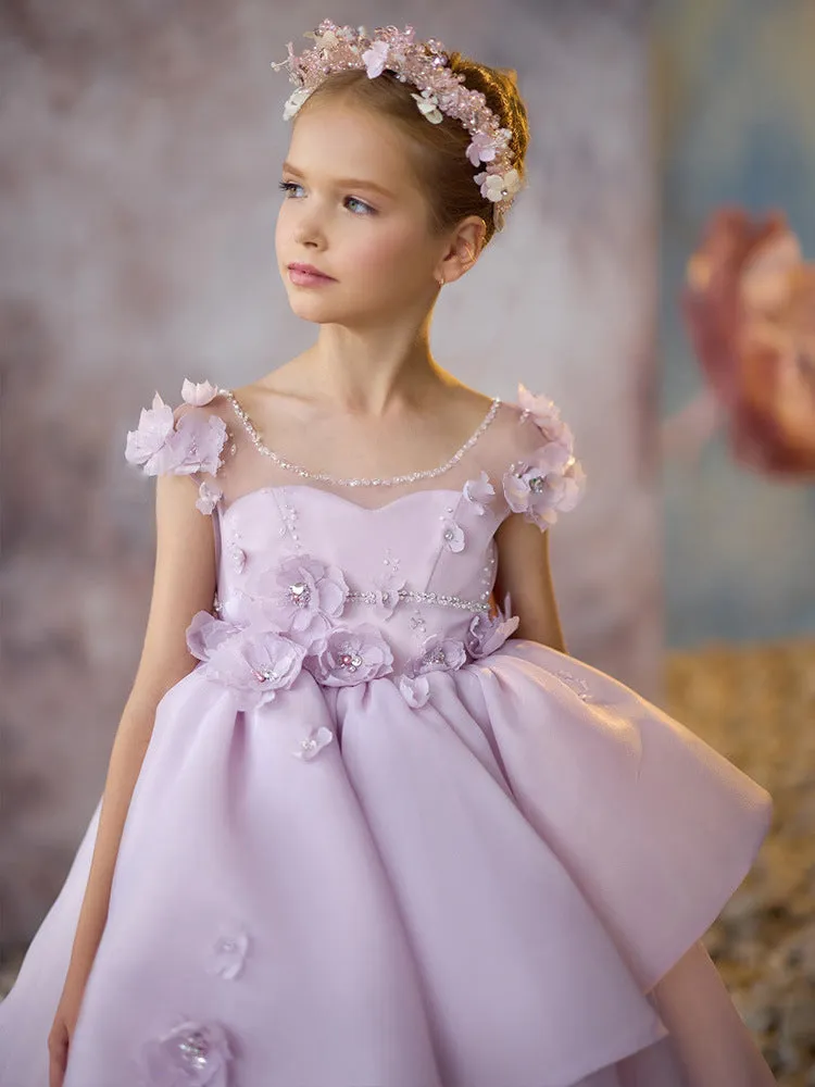 Girls flower beaded princess dress birthday wedding flower girl host elegant evening dress