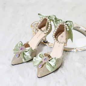 Green Kawaii French Sweet Girl Lolita Shoes High Heels 7cm Elegant Princess Wedding Lolitas Palace Pointed Toe Women Cos Sandals