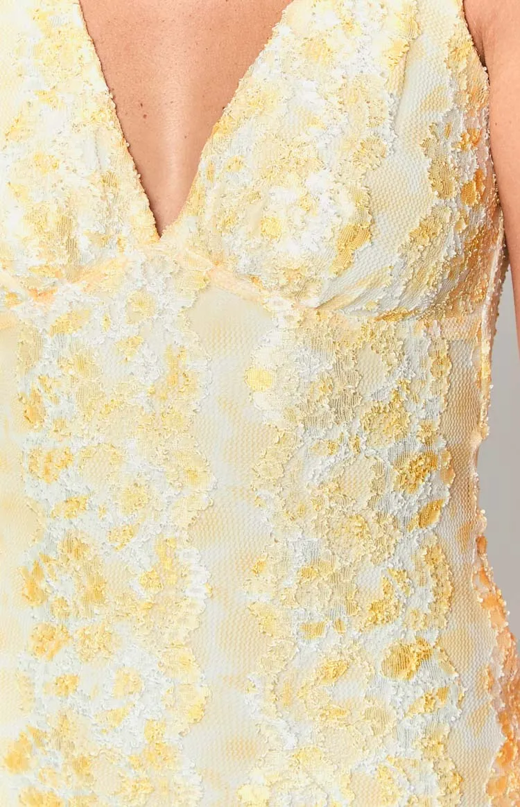 Harrie Yellow Lace Mini Dress