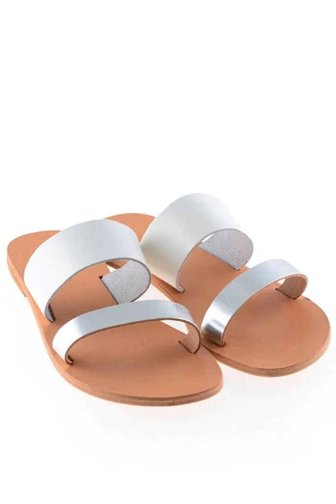 Helena White Silver Leather Sandals