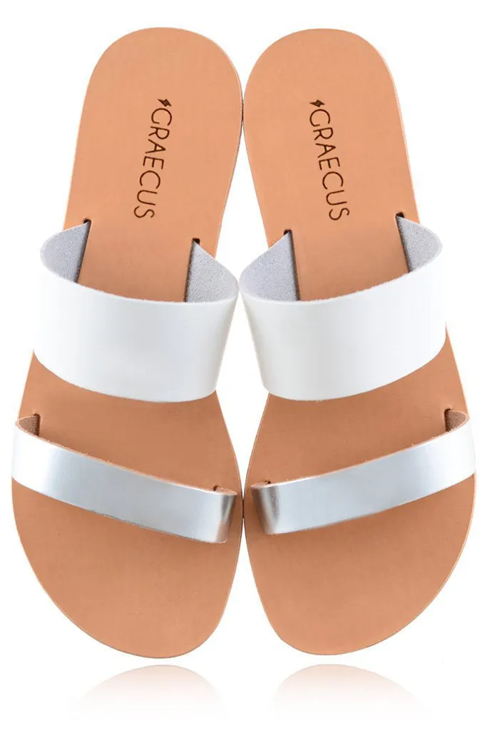 Helena White Silver Leather Sandals