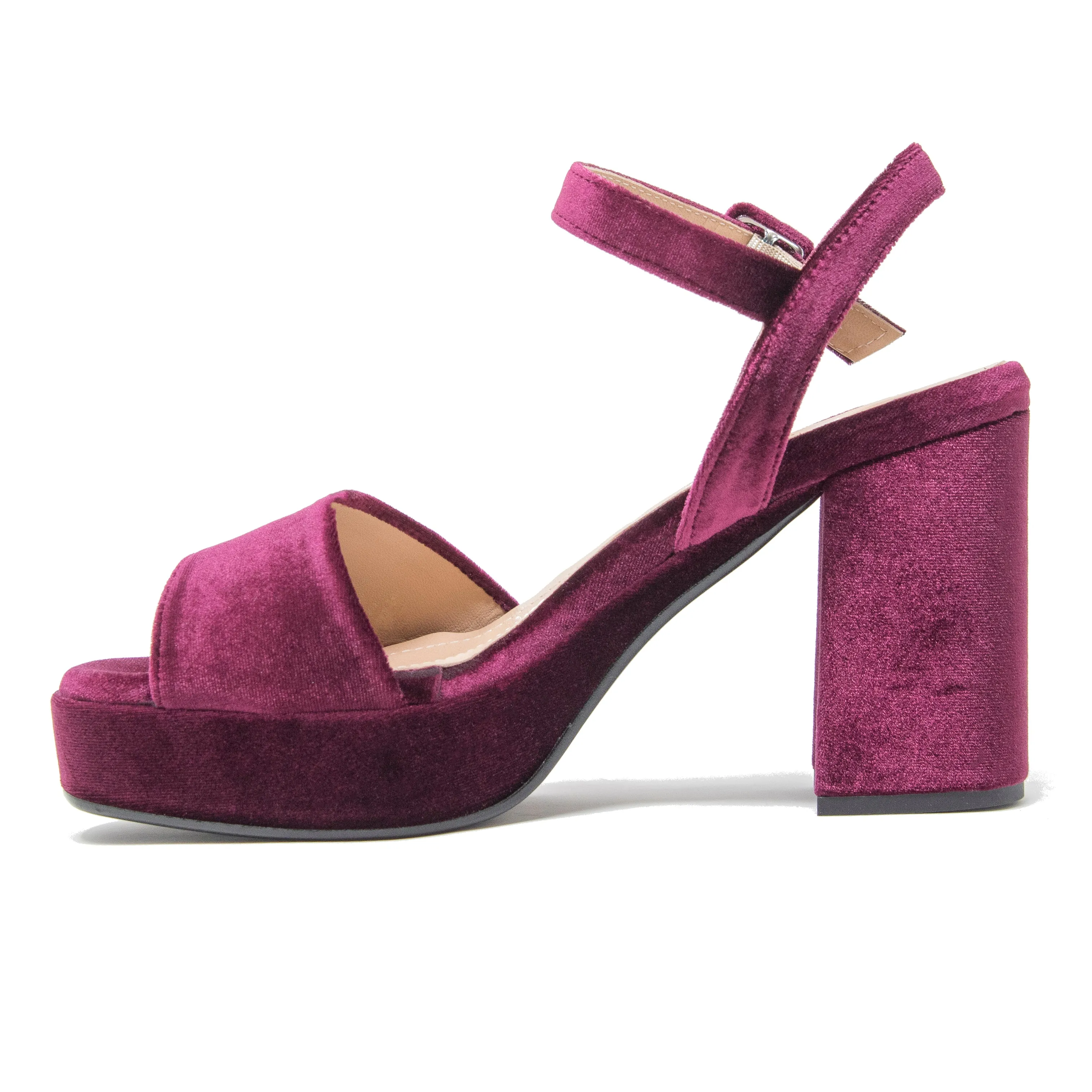 Jane Galland Bordeaux Velvet Platform Sandals