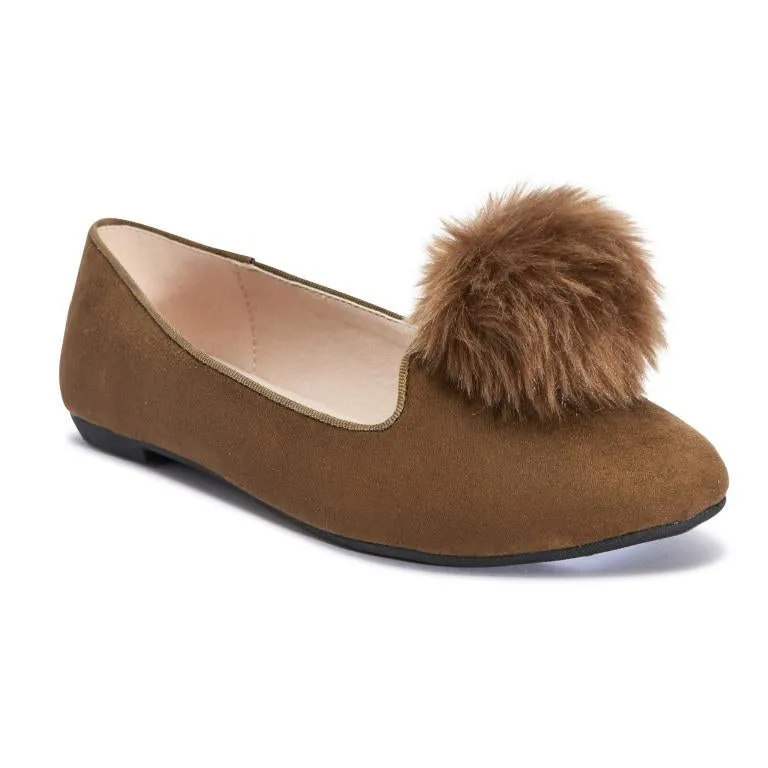 Khaki Pom Pom Detail Flat