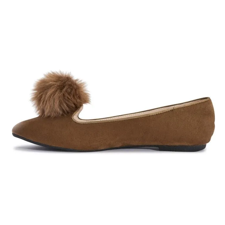 Khaki Pom Pom Detail Flat