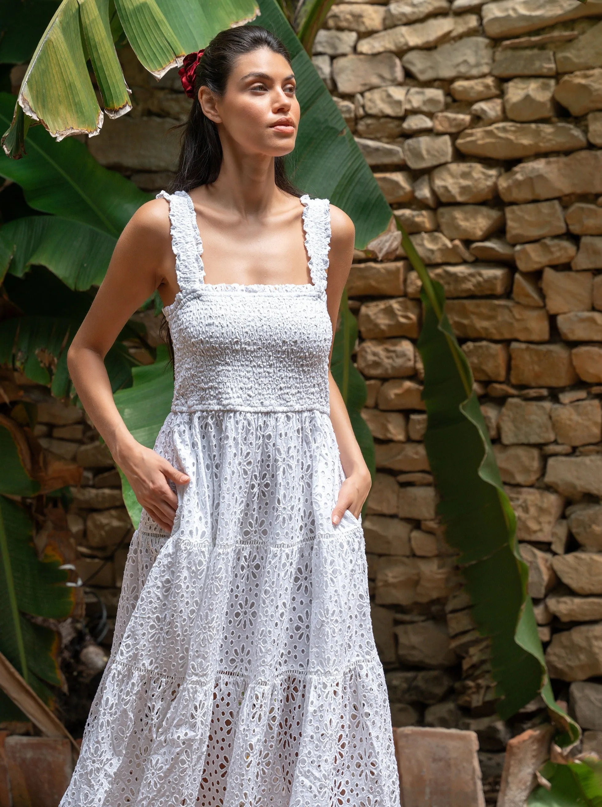 Kristen Dress Seaside Eyelet Fresh White