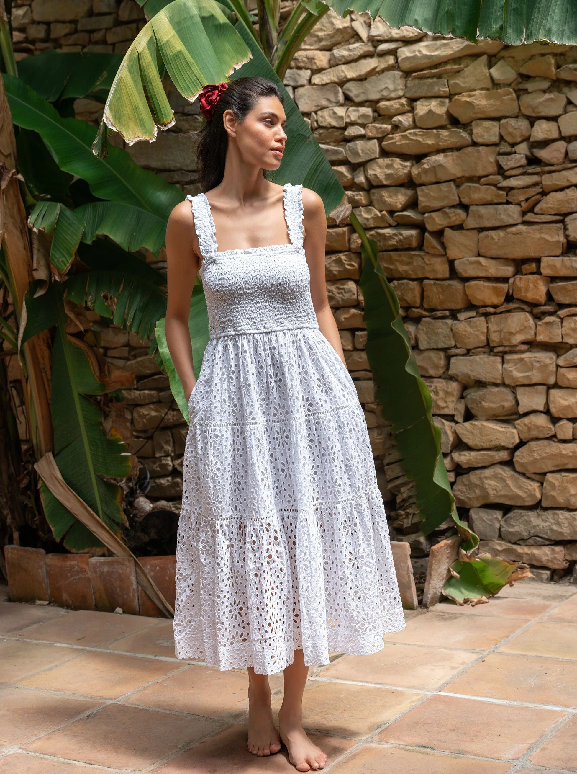 Kristen Dress Seaside Eyelet Fresh White