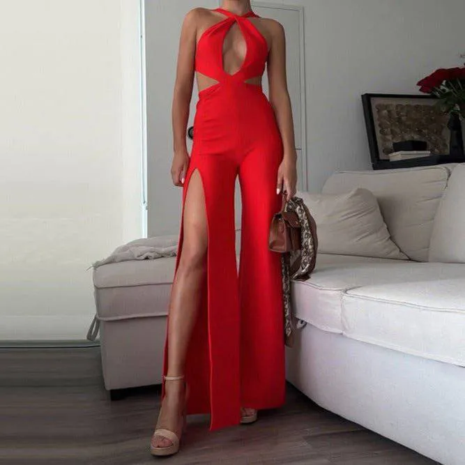 Lucille Halter Neck Cut Out Detail Jumpsuit