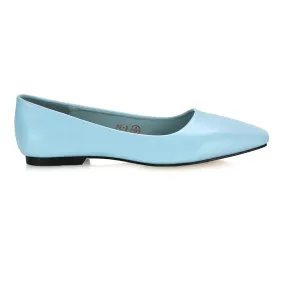 Maci Square Toe Slip on Flat Heel Ballerina Pumps in Blue Synthetic Leather