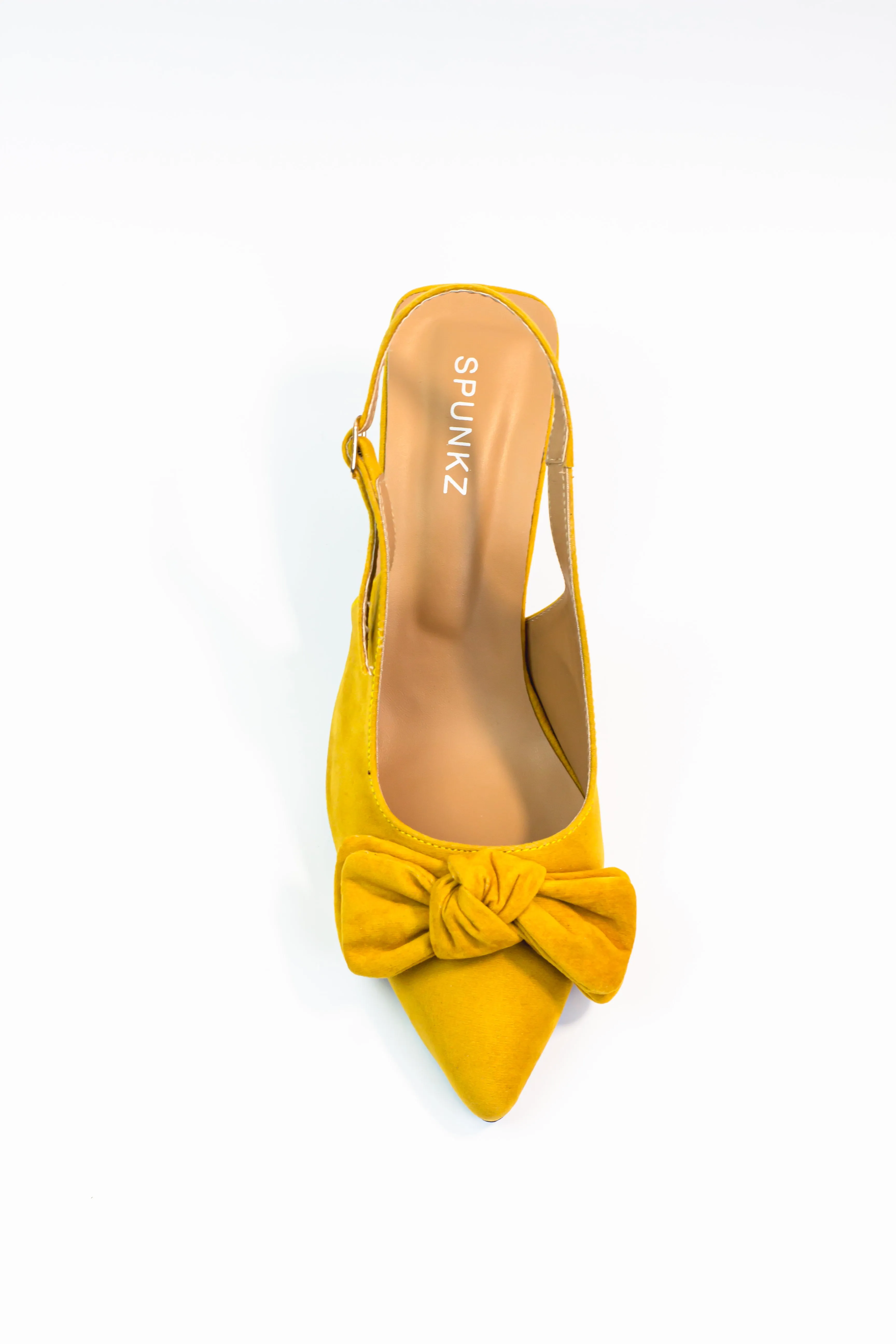 Melina Pointed Toe Mustard Flower Knotted Bow Heel