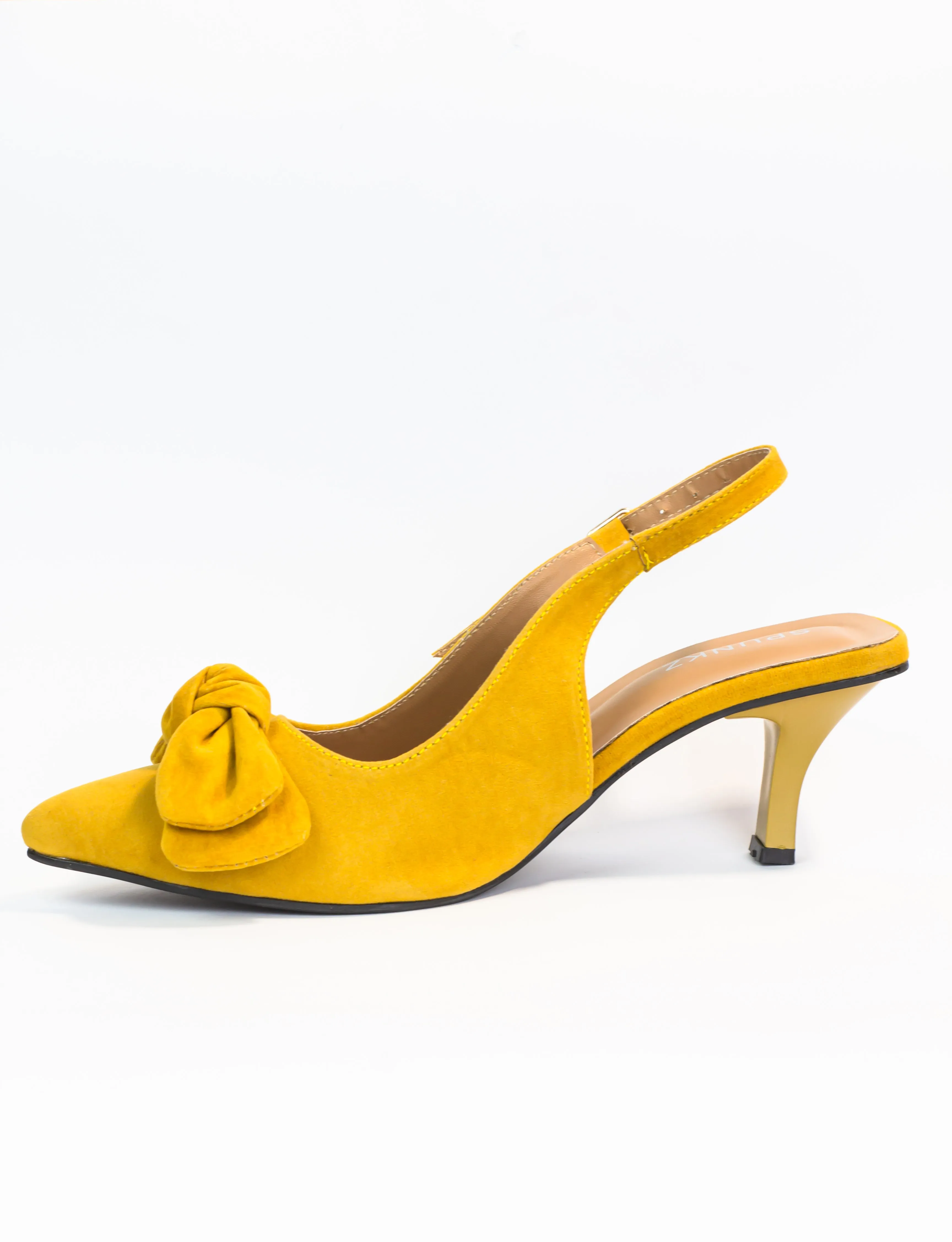 Melina Pointed Toe Mustard Flower Knotted Bow Heel