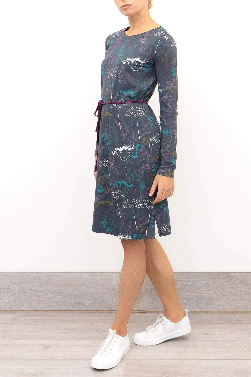 Mistral Pressed Flower Long Sleeve Casual Cotton Jersey Short Dress