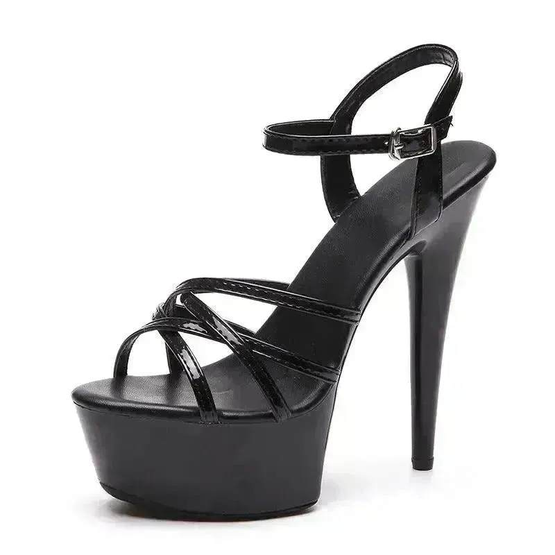 Model High Heels Charming Buckle Women's Shoes 15cm Stiletto