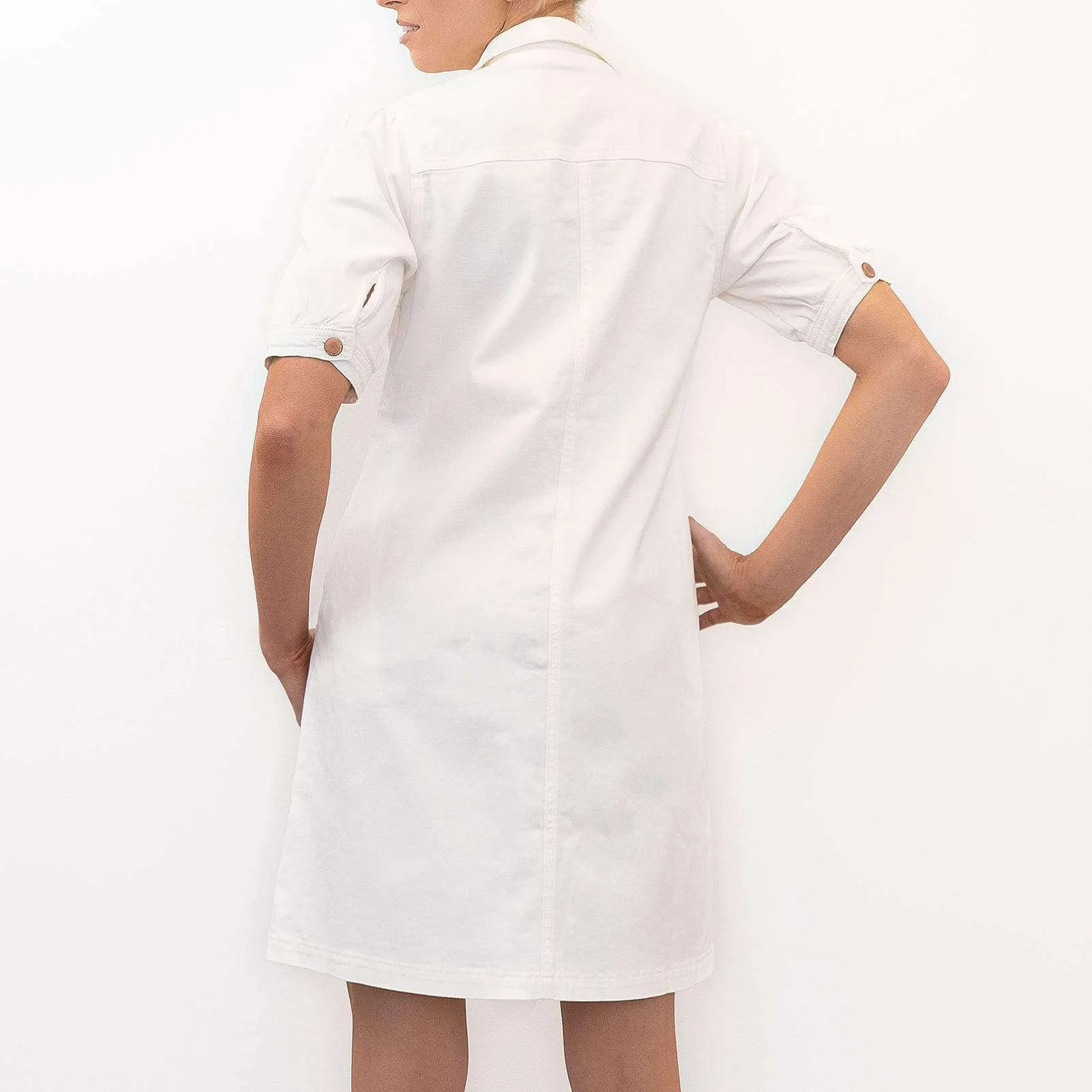 Monsoon Ivory Denim Short Sleeve Button Through Shirt Dress