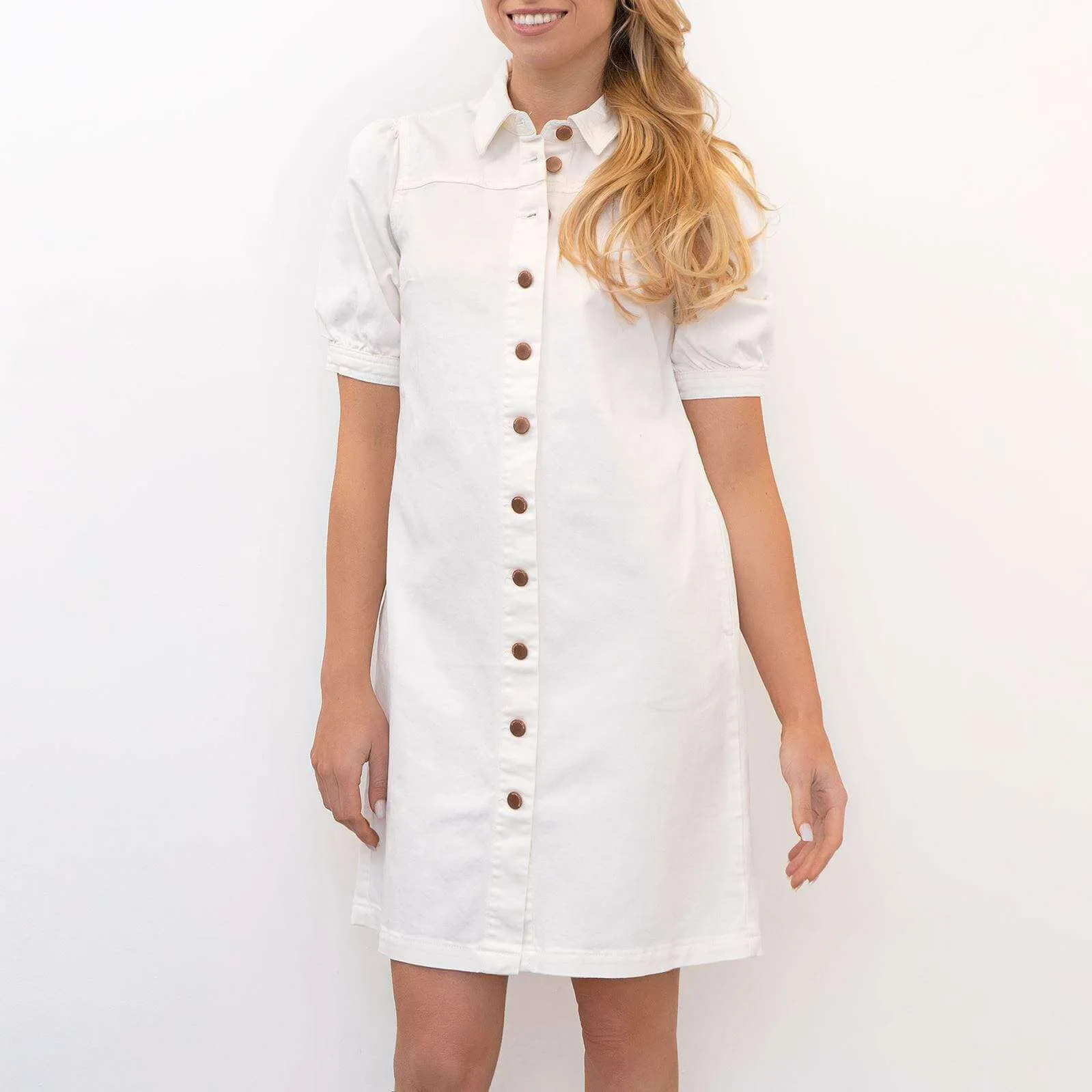 Monsoon Ivory Denim Short Sleeve Button Through Shirt Dress