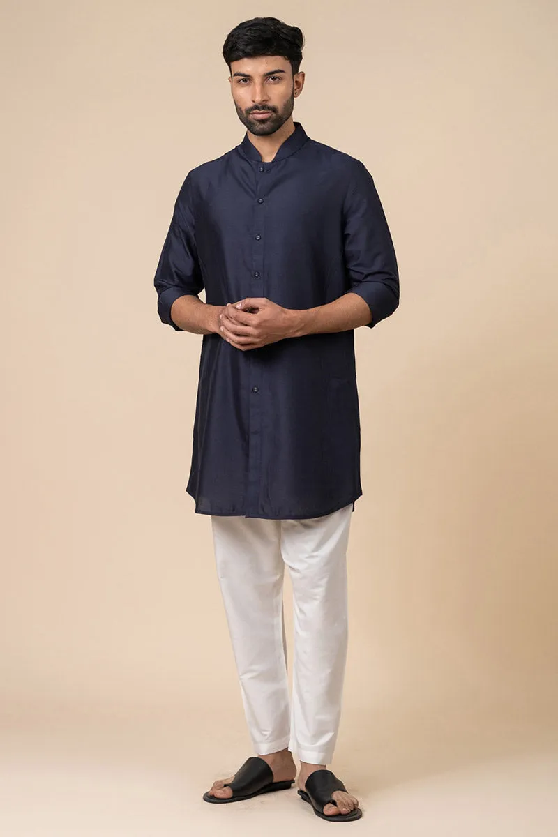 Navy Front Open Kurta