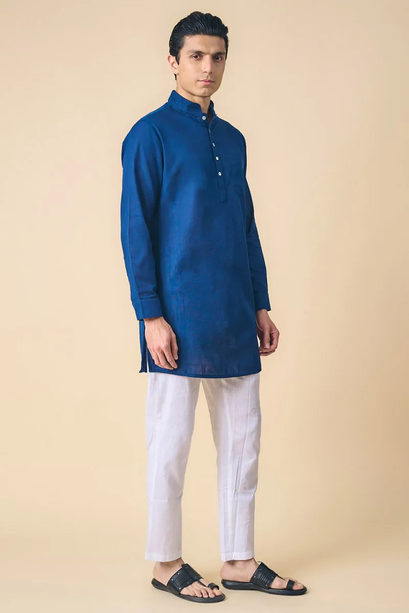 Navy Kurta With Textured Collar