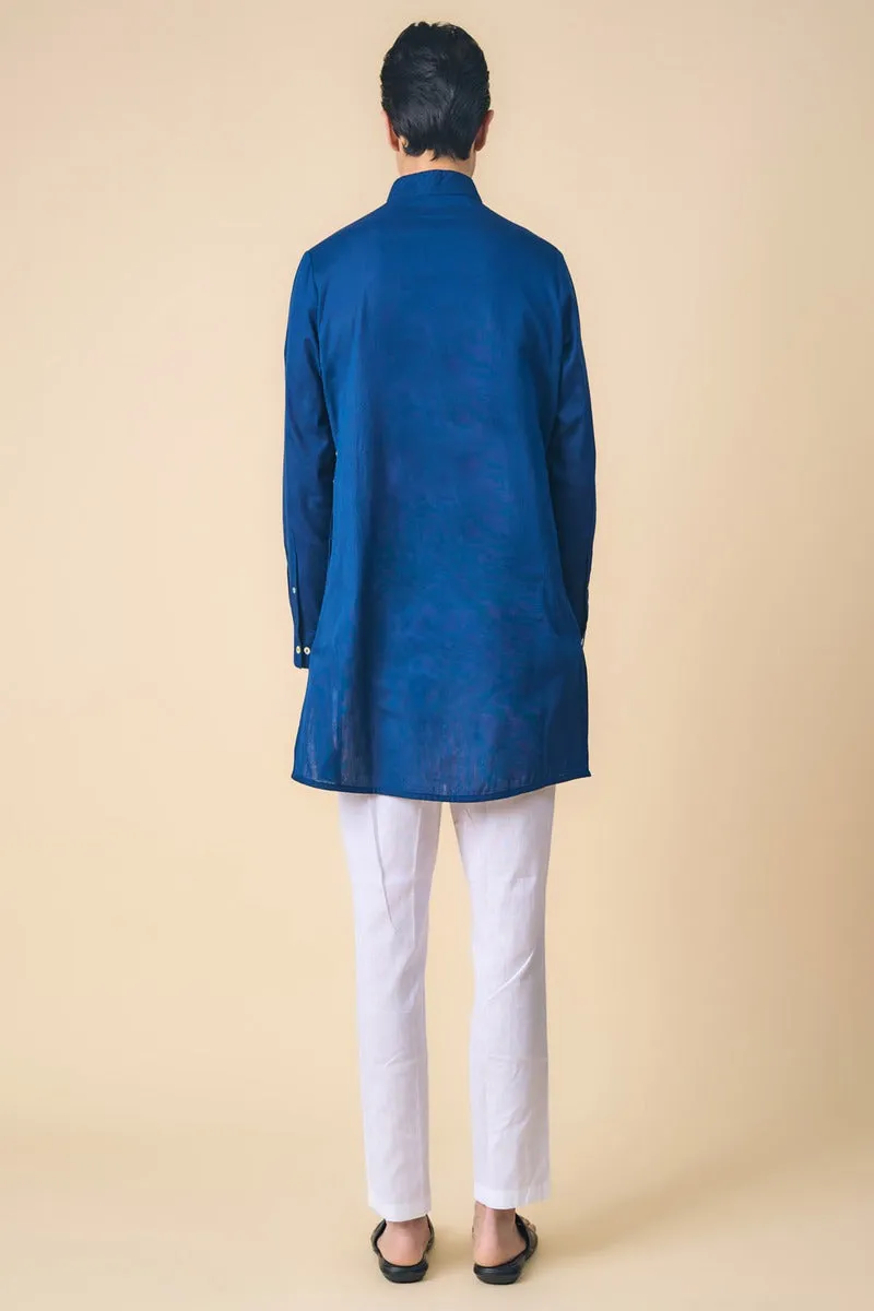 Navy Kurta With Textured Collar