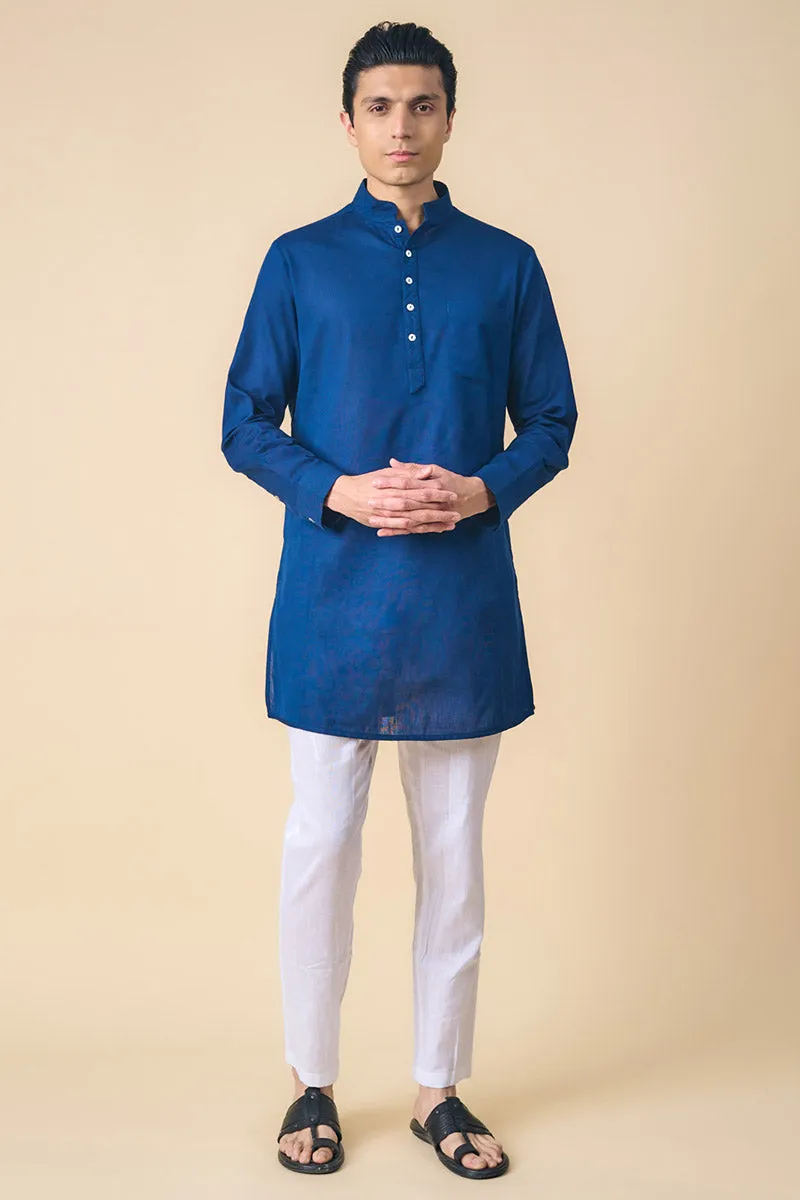 Navy Kurta With Textured Collar