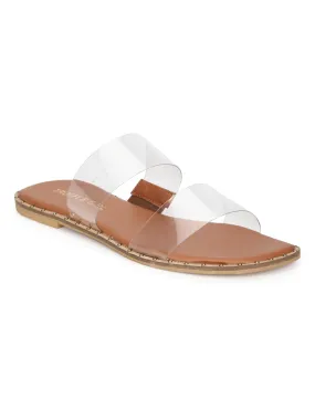 Nude PU Clear Strap Slip Ons