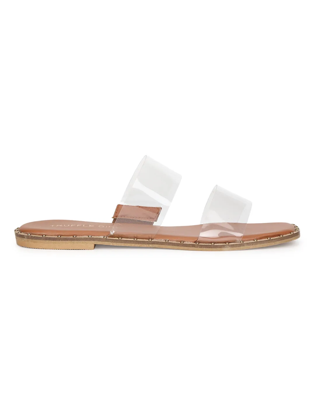 Nude PU Clear Strap Slip Ons