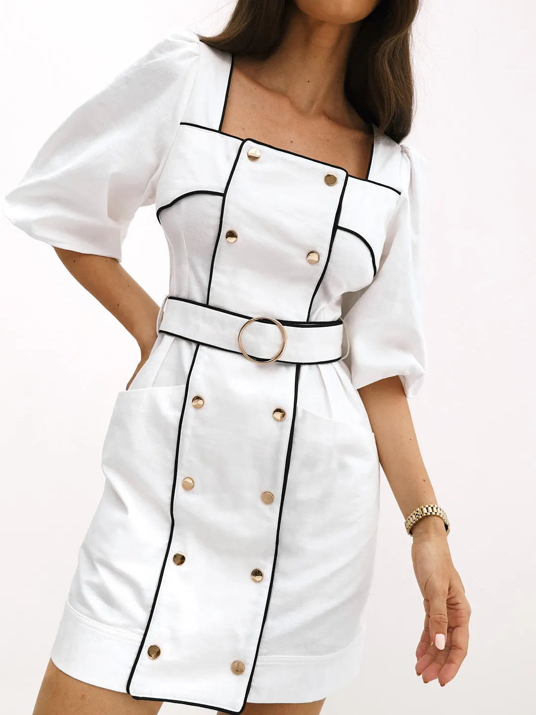 Palermo Premium Contrast Dress | White/Black