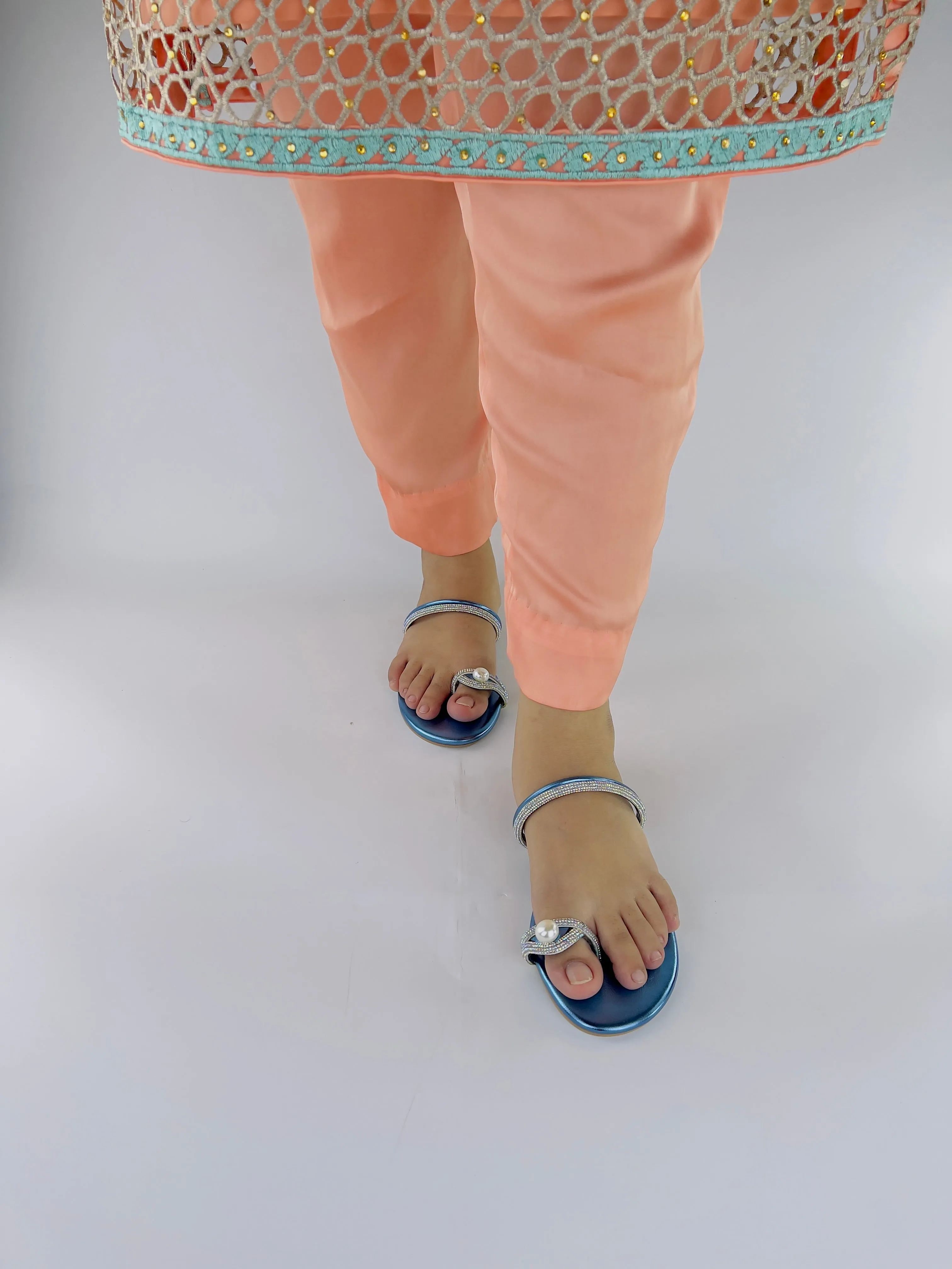 Parisa Metallic Blue Toe Ring Pearl Flats