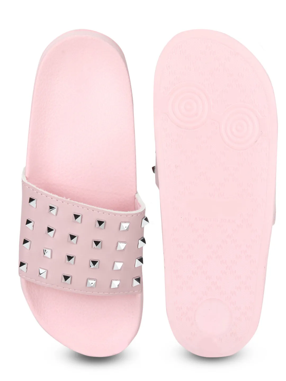 Pastel Pink PU Studded Slip-On Flats