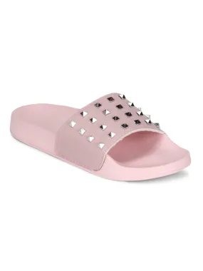 Pastel Pink PU Studded Slip-On Flats