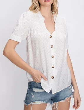 Polka Dot Button Down Shirt Blouse