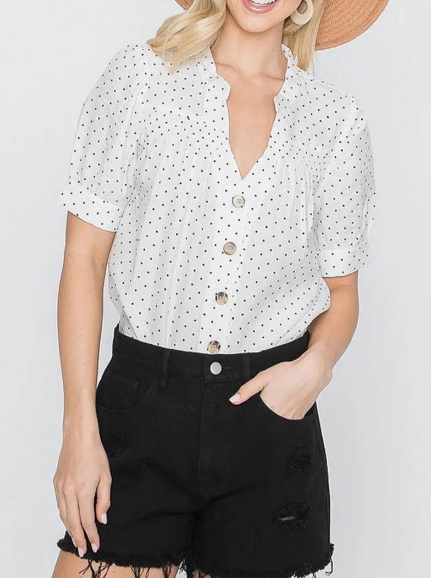 Polka Dot Button Down Shirt Blouse