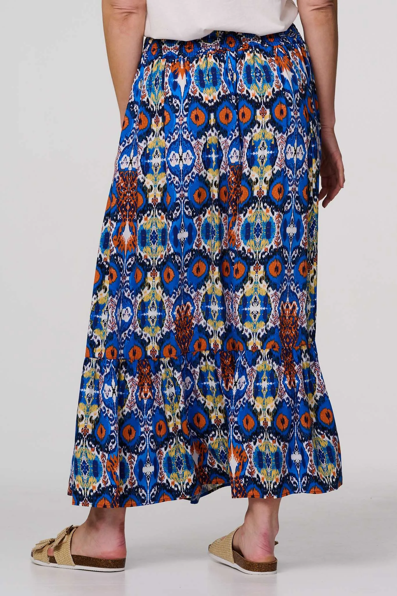 Printed Shirred High Waist Maxi Skirt