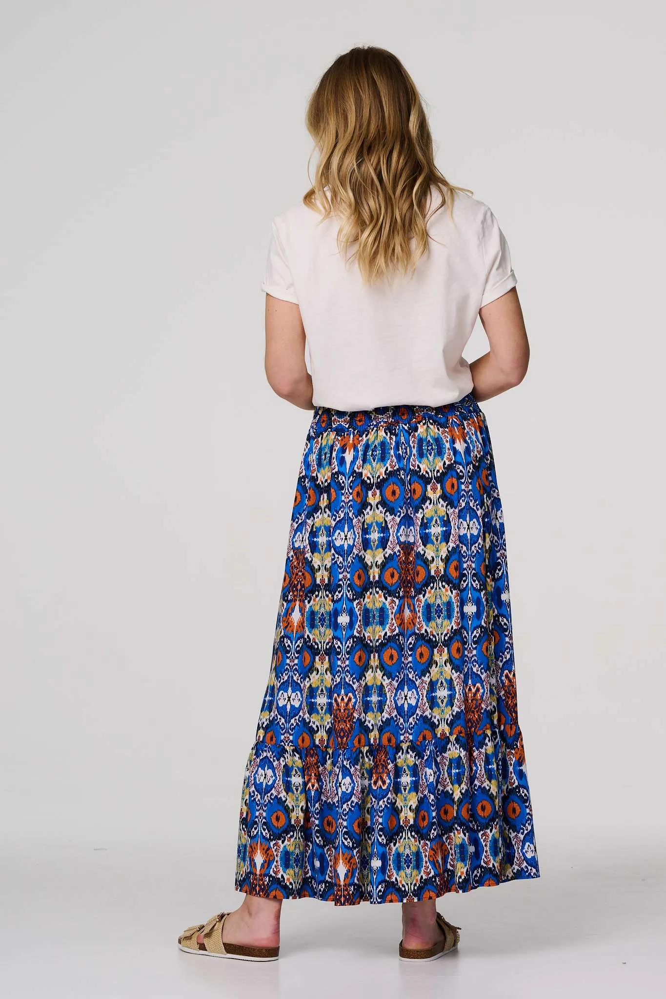 Printed Shirred High Waist Maxi Skirt