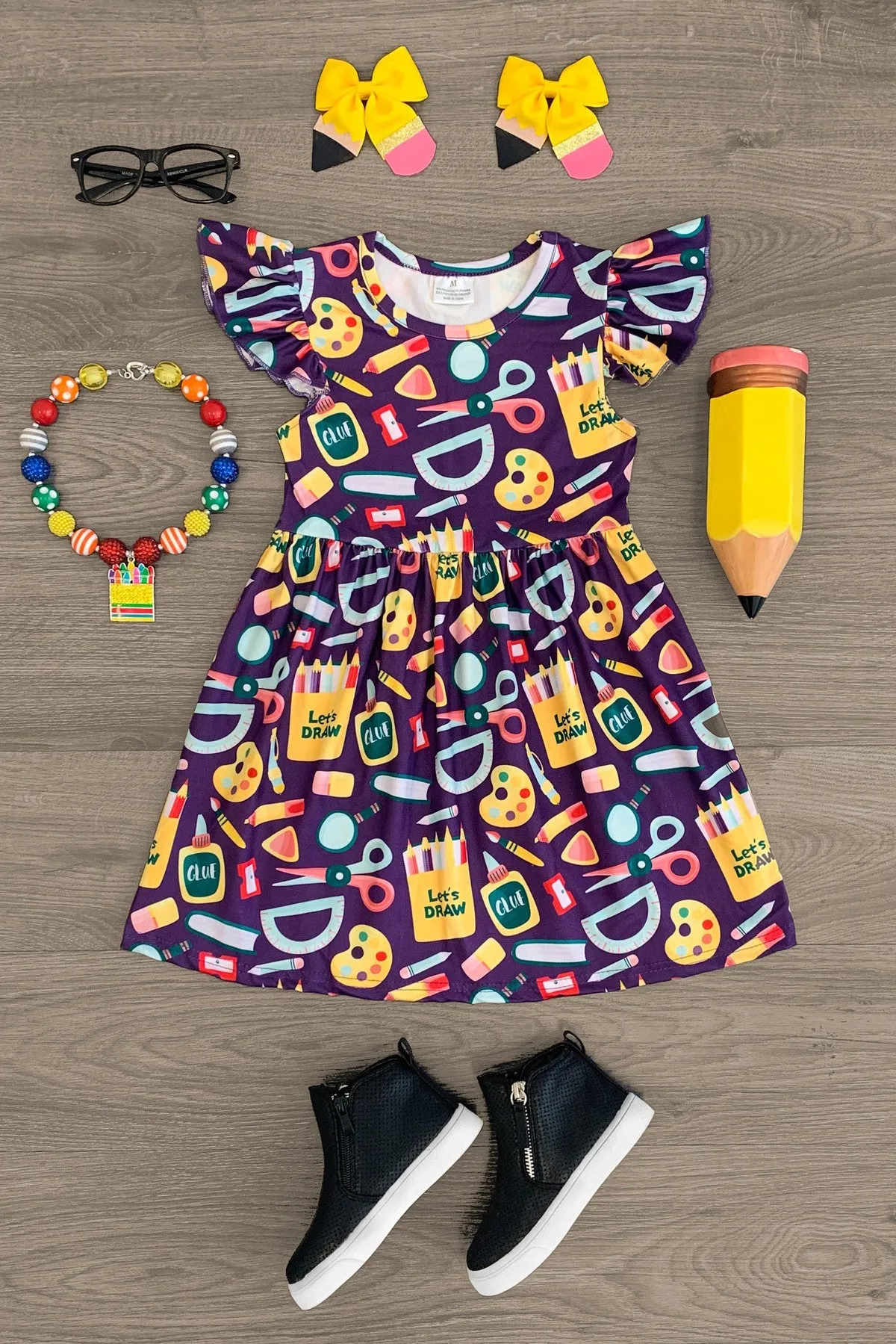 Purple School Supplies Dress