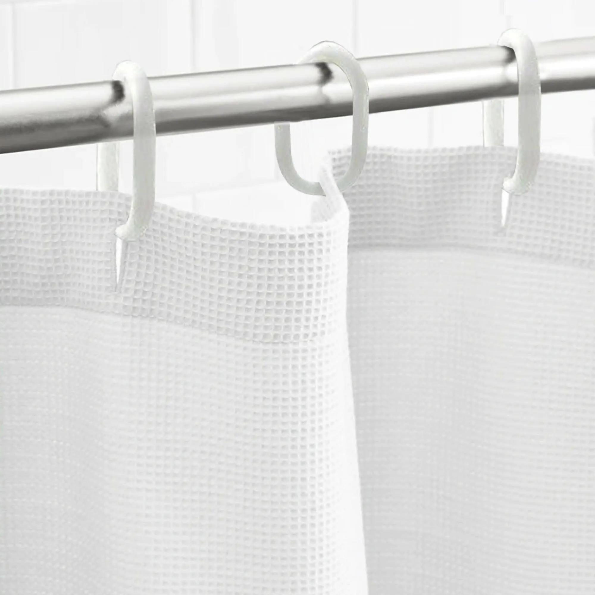 "Lushomes White Waffle Weave Shower Curtain with Hooks - Hotel Quality, Waterproof, Heavy Duty, Washable Polyester (72'x72')"