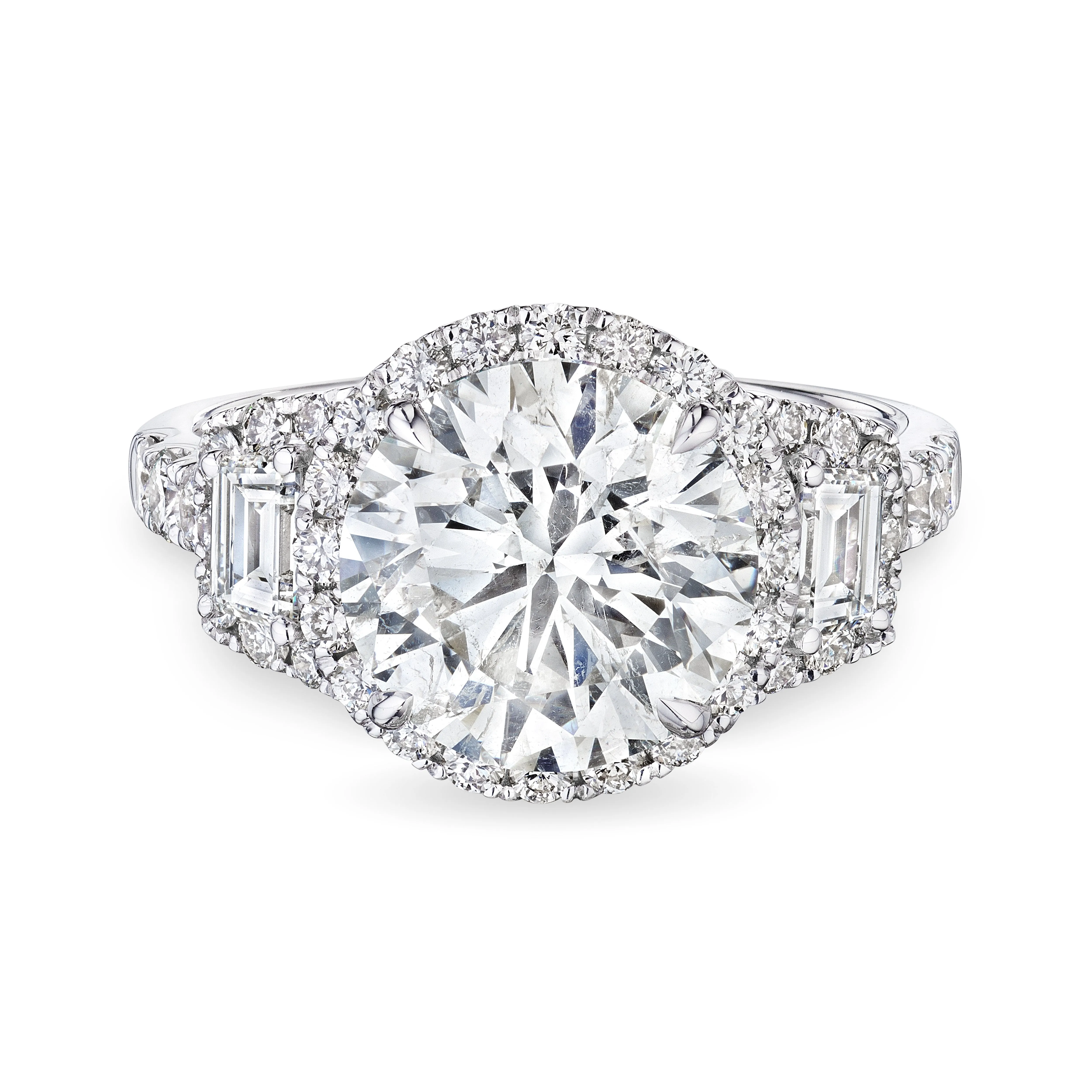 "Prestige" Ring with Round Shape Diamond and Trapezoids, 3 CT