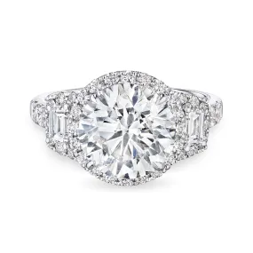 "Prestige" Ring with Round Shape Diamond and Trapezoids, 3 CT