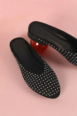 Qupid Studded Suede Slide-On Mules