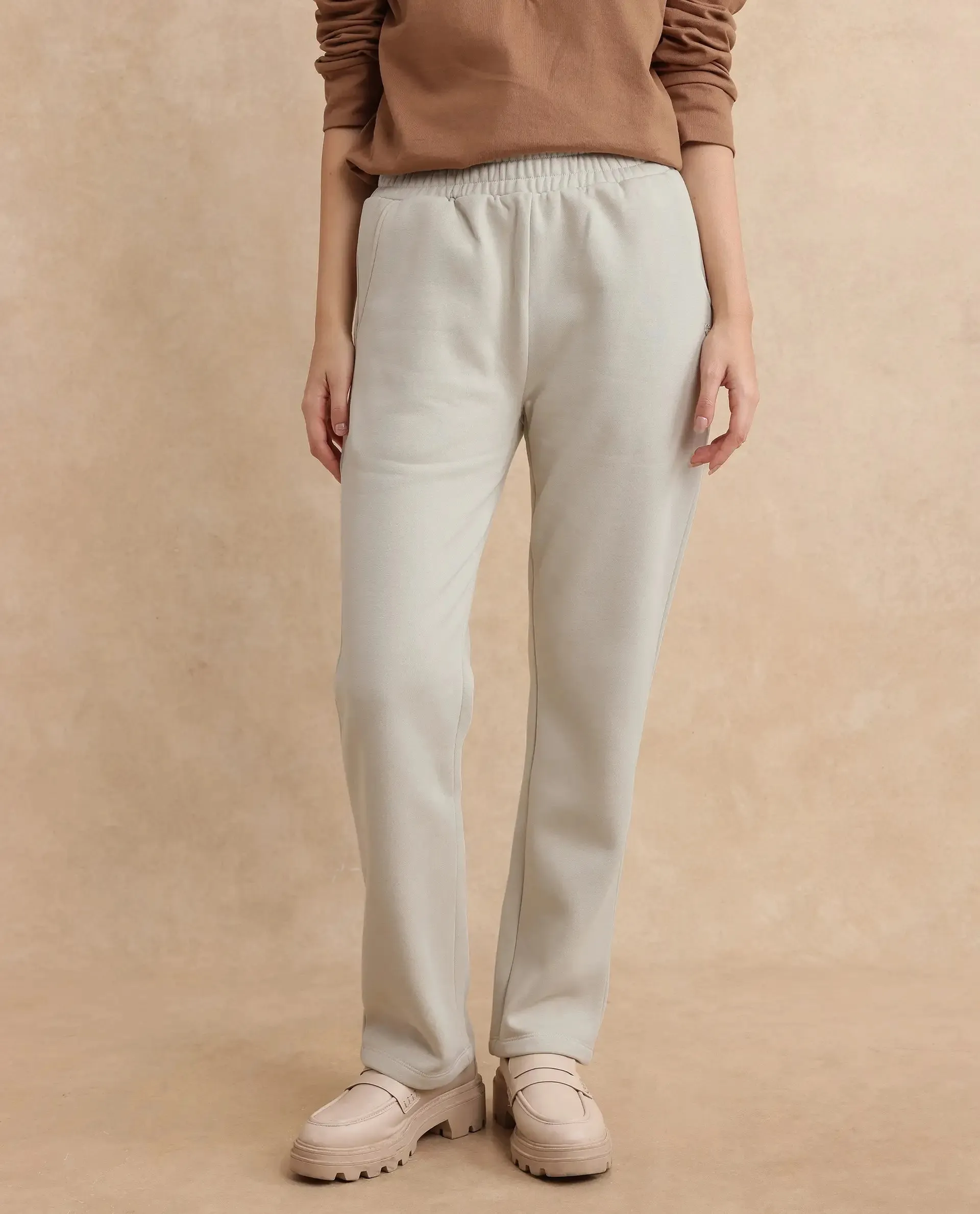 Rareism Women Blunt Off White Plain Track Pant