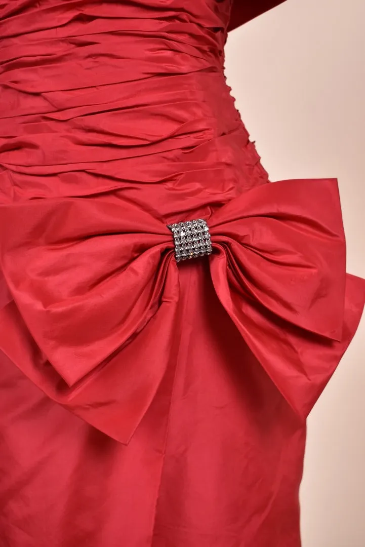 Red Ruched Cocktail Dress with Bows By Raul Blanco, XXS