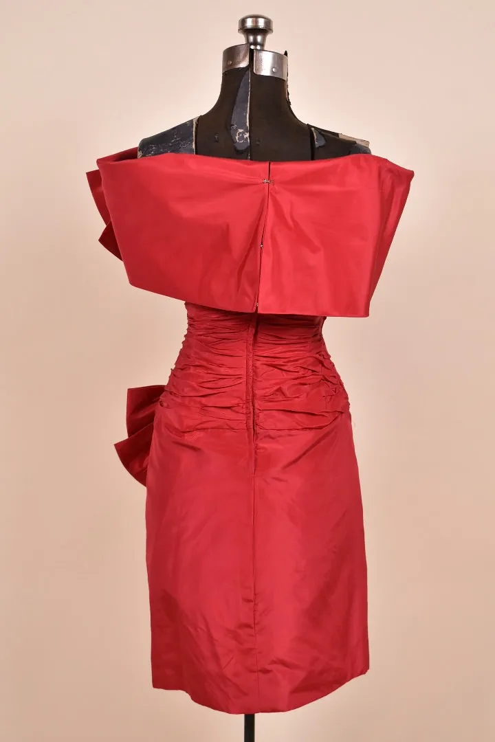 Red Ruched Cocktail Dress with Bows By Raul Blanco, XXS