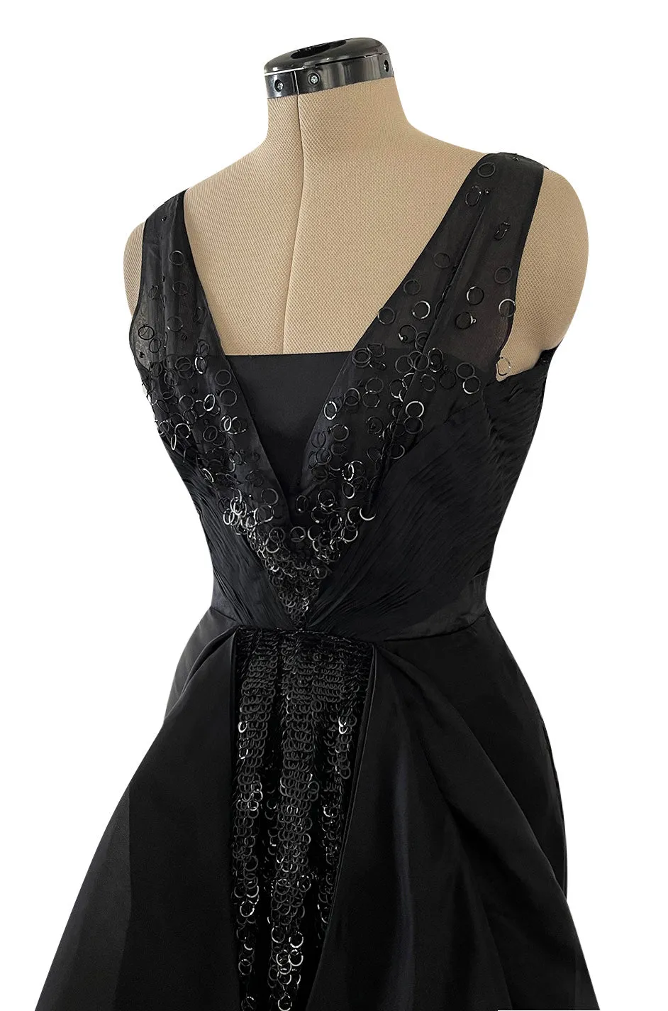 Resort 2009 Valentino Runway Black Silk Chiffon & Organza Dress w Black Ring Paillette Detail